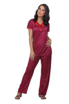 Designer mart women's Satin Top & Pyjama,Night Dress - Set of 2( Cherry, Free Size) - Designer mart