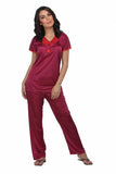 Designer mart women's Satin Top & Pyjama,Night Dress - Set of 2( Cherry, Free Size) - Designer mart