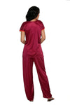 Designer mart women's Satin Top & Pyjama,Night Dress - Set of 2( Cherry, Free Size) - Designer mart