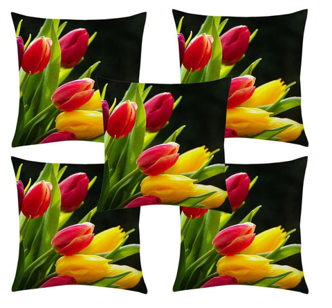 Digital Floral Printed Cushions Cover (Pack of 5, 40 * 40 cm, Multicolor) - Designer mart
