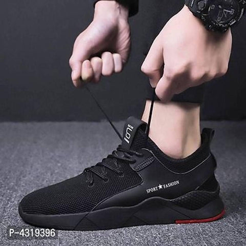 Elegant Black Mesh Solid Sneakers For Men - Designer mart