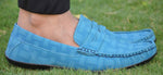 Elegant Turquoise Solid Synthetic Leather Men's Loafers - Designer mart