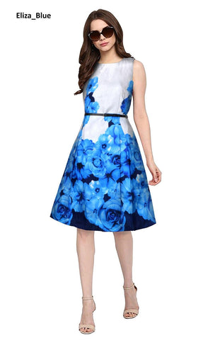 Eliza Blue Designer Dress Banglory Satin Silk - Designer mart