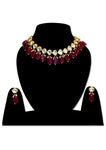 Gold Plated Maroon Kundan Necklace Set - Designer mart