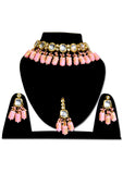 Gold Plated Pink Kundan Necklace Set - Designer mart