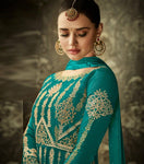 Green Bangalori Silk Semi Stitch Suit - Designer mart