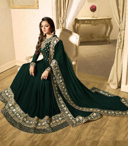 Green Colored Semi Stitched Georgette Suit - Designer mart