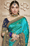 Green Paper Silk Sari With Blouse Piece - Designer mart