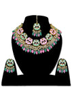 Green Pink Meenakari Alloy And Bead Necklace set - Designer mart