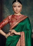 Green Rangoli Silk Saree With Blouse Piece - Designer mart