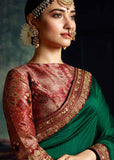 Green Rangoli Silk Saree With Blouse Piece - Designer mart