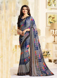 Grey Check Printed Saree - Designer mart