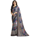 Grey Check Printed Saree - Designer mart