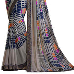 Grey Check Printed Saree - Designer mart