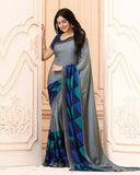 Grey Colored Casual Wear Printed Georgette Saree - Designer mart