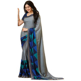 Grey Colored Casual Wear Printed Georgette Saree - Designer mart