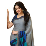 Grey Colored Casual Wear Printed Georgette Saree - Designer mart