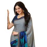 Grey Colored Casual Wear Printed Georgette Saree - Designer mart