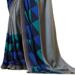 Grey Colored Casual Wear Printed Georgette Saree - Designer mart