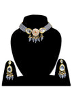 Grey Golden Meenakari Beads Necklace set - Designer mart