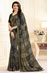 Ideal Black Colored Casual Wear Printed Georgette Saree - Designer mart