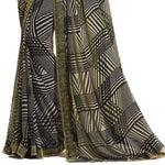 Ideal Black Colored Casual Wear Printed Georgette Saree - Designer mart