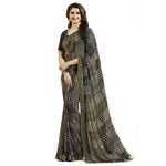 Ideal Black Colored Casual Wear Printed Georgette Saree - Designer mart