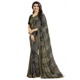 Ideal Black Colored Casual Wear Printed Georgette Saree - Designer mart