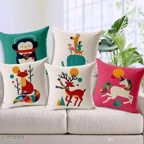 Jute Printed Decorative Sofa Square Cushion Cover Set (Multicolor, 16X16) -Pack of 5 - Designer mart