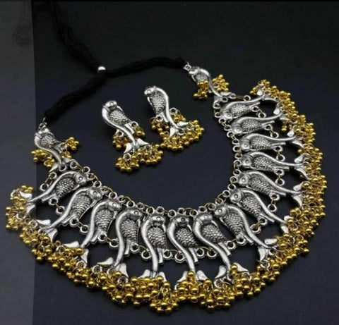 Latest Trendy Designer Oxidised Fish Necklace Set - Designer mart
