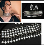 Latest Trendy Designer Oxidised Mirror Choker Necklace Set - Designer mart