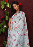 Light Blue Floral Digital Printed Linen Women Dupatta - Designer mart