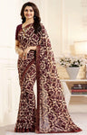 Maroon and Cream Box Printed Georgette Saree - Designer mart