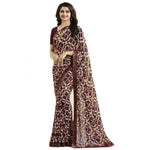 Maroon and Cream Box Printed Georgette Saree - Designer mart