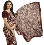 Maroon and Cream Box Printed Georgette Saree - Designer mart