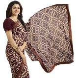 Maroon and Cream Box Printed Georgette Saree - Designer mart