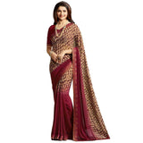 Maroon and Cream Printed Georgette Saree - Designer mart