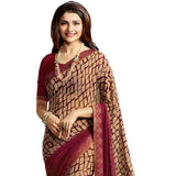 Maroon and Cream Printed Georgette Saree - Designer mart