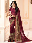 Maroon Colored Casual Wear Printed Georgette Saree - Designer mart