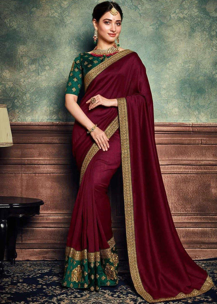 Dark Maroon Designer Kanjivaram Soft Banarasi Silk Saree