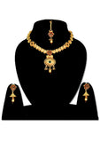 Matte Gold Earring, Maang tikka & Necklace set - Designer mart