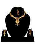 Matte Gold Earring, Maang tikka & Necklace set - Designer mart