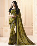 Mehendi Green Colored Casual Wear Printed Georgette Saree - Designer mart