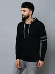 Men's Black Cotton Self Pattern Hooded Tees - Designer mart