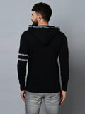 Men's Black Cotton Self Pattern Hooded Tees - Designer mart