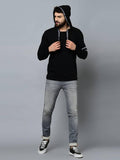 Men's Black Cotton Self Pattern Hooded Tees - Designer mart