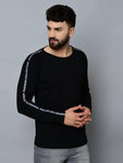 Men's Black Cotton Self Pattern Round Neck Tees - Designer mart