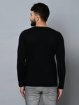 Men's Black Cotton Self Pattern Round Neck Tees - Designer mart