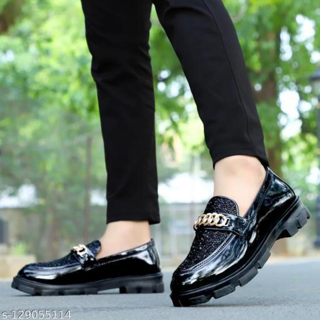 Men s Black Synthetic Leather Solid Casual Shoes Designer mart