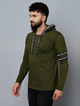 Men's Green Cotton Self Pattern Hooded Tees - Designer mart